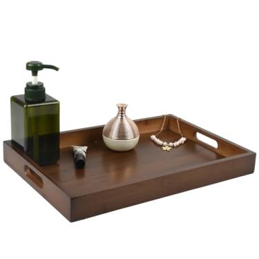 Imagem de Bandeja de servir de madeira de bambu com alças – Travessa decorativa elegante para café da manhã na cama, almoço, jantar, aperitivos, churrasco, festas e muito mais – perfeita para sofá e sala de