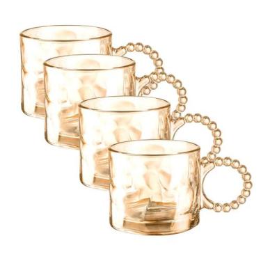 Imagem de Conjunto caneca 4 uni ambar 300ml vidro alça cozinha resistente mesa c