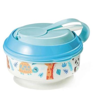 Imagem de Kit Papinha Com Amassador e Ventosa Com Colher Safari - Plasútil, Azul