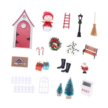 Imagem de Fenteer Conjunto de decoração para porta de fadas e elfos de Natal 1: 12 guirlandas, caixa de correio, banco, cerca, vassoura, acessórios para casa de, Vermelho