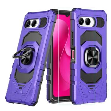 Imagem de Capa para celular Revvl 8 com protetor de tela, capa Tmobile Revvl 8 5G suporte magnético embutido, proteção de nível militar de camada dupla, capa de canto resistente à prova de choque para T-mobile