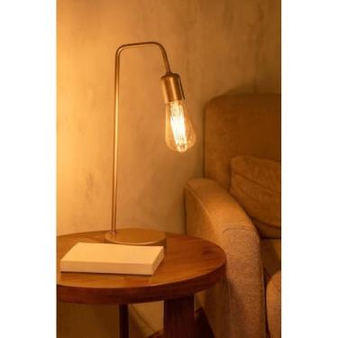 Imagem de Luminária de Mesa Abajur Industrial Retro Bivolt Decoração Quarto Sala Escritório Cabeceira Base de Ferro Design Moderno Cores Variadas (DOURADO)