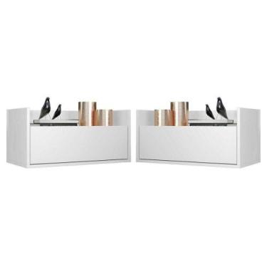 Imagem de Kit Com 2 Mesas De Cabeceira 80Cm Suspensa Multimóveis V4005 Branca Br