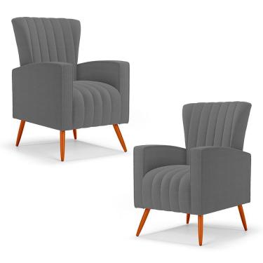 Imagem de Kit 02 Poltronas Decorativas Melody Com Pés Palito Bouclê Cinza Escuro - Desk Design