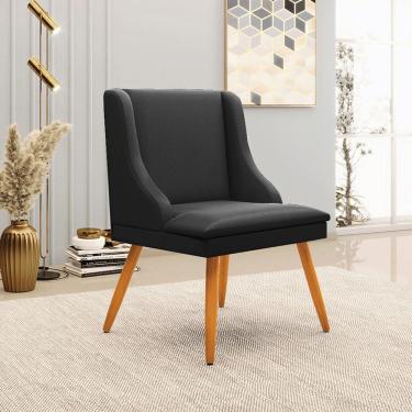 Imagem de Cadeira Decorativa Sala De Jantar Pés Palito De Madeira Firenze Pu Preto Fosco/natural G19