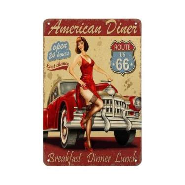 Imagem de Placa De Metal Vintage Da Estação De Gasolina Route 66 Com Meninas Pin
