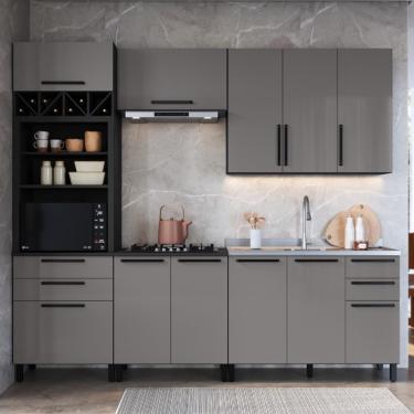 Imagem de Cozinha Modulada Completa Fidelitá Mônaco 5 Peças 270cm 11 Portas 4 Gavetas Sem Tampo Chumbo/titânio
