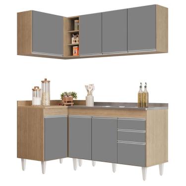 Imagem de Armário De Cozinha Modulado De Canto Direito 4 Peças Cp39 Com Pia Inox Castanho/cinza - Lumil