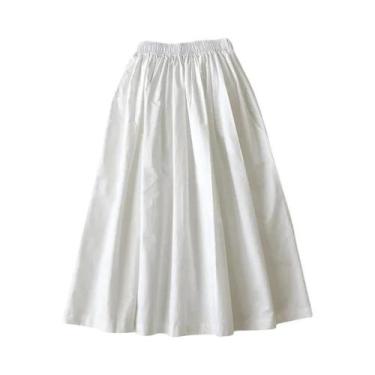 Imagem de Saia Longa Plissada Branca Feminina De Cintura Alta, Comprimento Até O