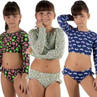 Imagem de KIT 3 Biquíni Cropped Manga Longa Infantil WLS Modas Confortavel Básic