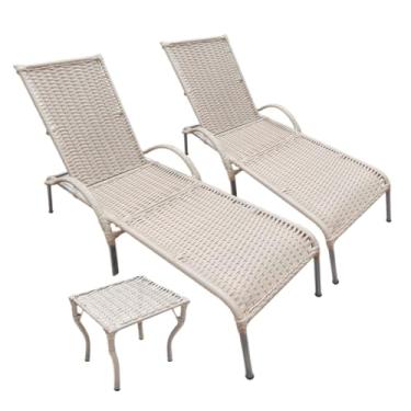 Imagem de Kit Espreguiçadeira com Mesa - 2 Cadeiras de Alumínio Reclináveis para Piscina, Praia e Varanda (Fendi)