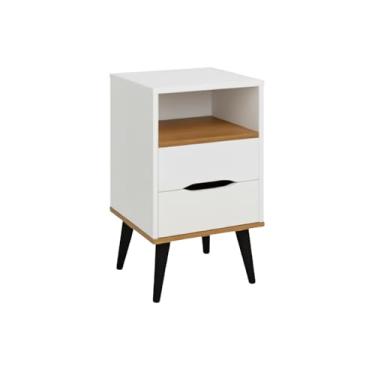 Imagem de Mesa De Cabeceira OLD 2 Gavetas e Nicho Para Quarto Moderno e Elegante (Branco/Freijó)