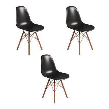 Imagem de Conjunto 3 Cadeiras Eames Tubo Ferro Cobre Assento Preto
