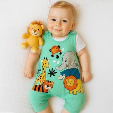 Imagem de Conjunto Macacão Longo + Camiseta Safari Jardineira Vira Pé Bebe Menin