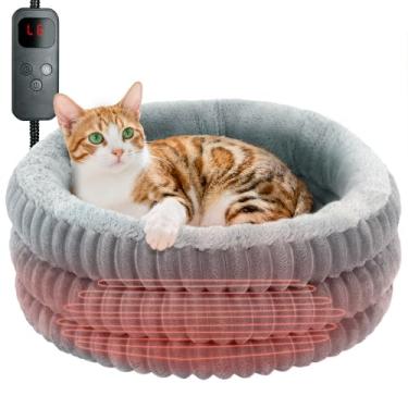 Imagem de Cama interna aquecida para gatos, 50,8 cm, cama térmica térmica para gatos e cães pequenos, cama térmica elétrica confortável para gatos com almofada de aquecimento ajustável, lavável e uso interno