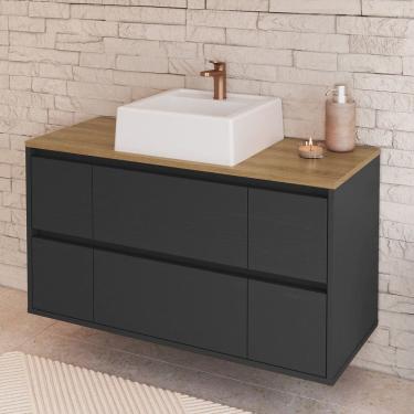Imagem de Balcão Gabinete de Banheiro Suspenso 88,4cm 2 Portas e 4 Gavetas com Cuba Berlim Grafite /Brancao