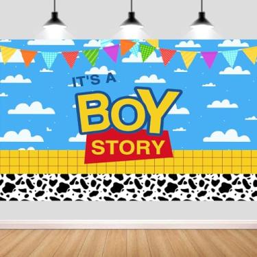 Imagem de Banner de pano de fundo para decoração de chá de bebê de 20 x 15 m, It's A Boy Stroy, grande, brinquedo, nuvem, fotografia de fundo