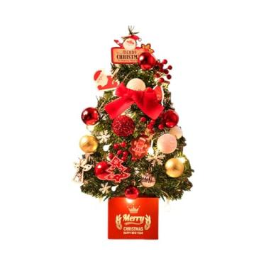 Imagem de Fenteer Mini árvore de Natal de mesa com luzes, decoração festiva, pequena árvore de Natal para prateleira, mesa de escritório, sala de estar.