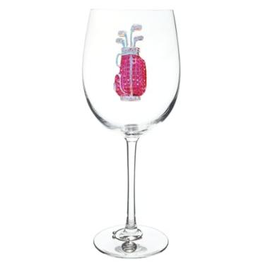 Imagem de THE QUEENS' JEWELS Bolsa de golfe rosa, taça de vinho com haste de joias, 595 g - Presente exclusivo para mulheres, aniversário, fofo, divertido, não pintado, decorado, brilhante, deslumbrante, strass