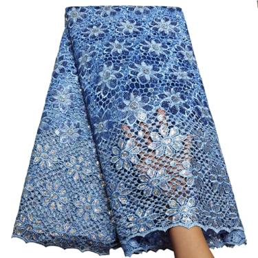 Imagem de Bestway Tecido de renda africana fashion de renda 5 metros azul celeste lantejoulas bordado rede nigeriana festa de casamento Asoebi material de costura