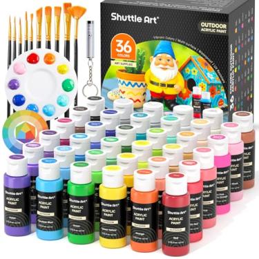 Imagem de Shuttle Art Conjunto de tinta acrílica para ambientes externos, 36 cores, 60 ml, tinta acrílica à prova d'água com 10 pincéis, 1 paleta, tintas pigmentadas ricas para artistas, iniciantes em rochas