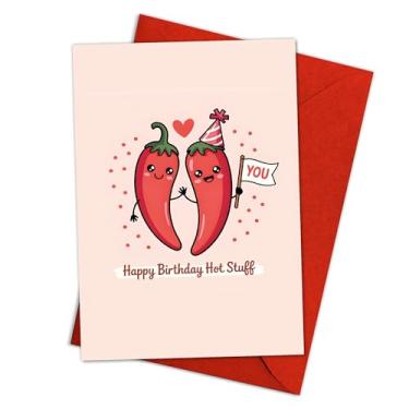 Imagem de Cartão de felicitações Happy Birthday Hot Stuff - Presente romântico engraçado para namorado, namorada, marido, esposa, noivo, casais picantes - aniversário, dia dos namorados, nota de amor