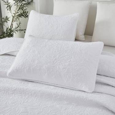 Imagem de Brandream Fronhas acolchoadas botânicas brancas de algodão king size conjunto de 2 fronhas decorativas macias confortáveis para travesseiros de cama