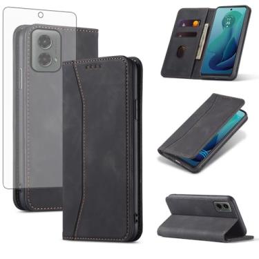 Imagem de Asuwish Capa carteira flip para celular Motorola Moto G 5G 2024 com protetor de tela de vidro temperado, fecho magnético, capa fólio, compartimento para cartão de crédito, suporte, acessórios para