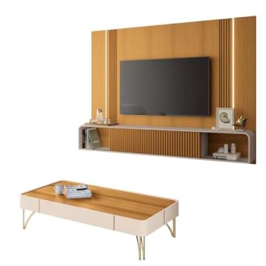 Imagem de Rack Painel Para Tv 85 Polegadas Kansas e Mesa de Centro Miami - Cinamomo-Off White - EdeCasaMoveis