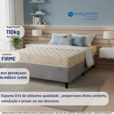 Imagem de Conjunto Box Casal D33 Firme Sankonfort Toulon + Base Blindada Suede 138x188