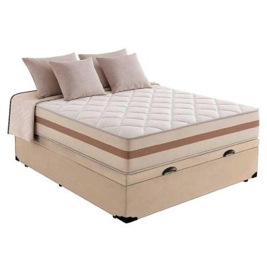 Imagem de Cama Box Baú Casal Suede Bege Com Colchão Pillow Angel Molas Ensacadas 63x138x188