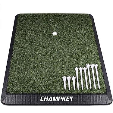 Imagem de CHAMPKEY Tapete De Relva Sintética Premium Para Golfe | Tapete De Prática De Golfe Com Base De Borracha Resistente | Vem Com 1 Camiseta De Borracha E 9 Camisetas De Plástico (13" X 17", Versão Pro)