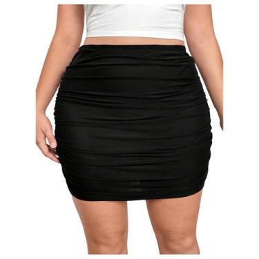 Imagem de Saia Verdusa feminina, cintura elástica, malha franzida, lápis mini