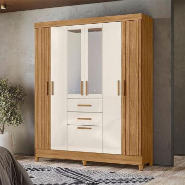 Imagem de Guarda Roupa Solteiro Ambiente Malta 7 Portas Freijó Off White Com Espelho - Moval