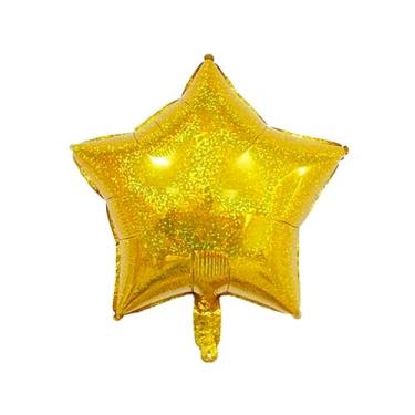 Imagem de BALAO HOLOGRAFICO ESTRELA C/CANUDO DOURADO 5" C/ 6 UNIDADES
