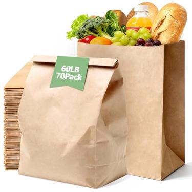 Imagem de EKACO Pacote com 70 sacos de papel marrom grandes, 30 x 17 x 43 cm, sacos de papel Kraft resistentes de 27 kg para compras, compras, varejo, restaurante e reciclagem