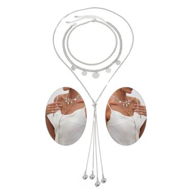 Imagem de Colar gargantilha de disco em camadas douradas para mulheres, corrente longa e delicada, moedas redondas empilhadas, gota de lariat, colares modernos para o corpo, acessórios de joias de lantejoulas