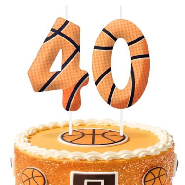 Imagem de Velas de aniversário de basquete número 40, topo de bolo com tema de basquete para meninos e meninas, decorações de bolo para aniversários, suprimentos de festa com tema esportivo, velas para