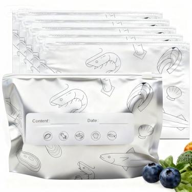 Imagem de Sacos de armazenamento de alimentos de folha de alumínio, sacos reutilizáveis para congelador para geladeira, sacos herméticos de vedação a vácuo, frescor resistente à prova de cheiro, perfeitos para