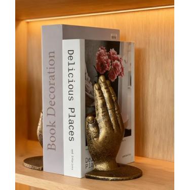 Imagem de ifreeside Conjunto de 2 terminais de livro de oração decorativos à mão retrô novidade porta-livros resistente porta-livros ferro fundido para escritório em casa (mão de ouro antigo)