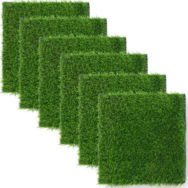 Imagem de Meyeyaia 6 peças de tapete quadrado de grama artificial lavável 30,5 x 30,5 cm, azulejos realistas para ambientes internos e externos, para quadrados, jardim, gramado, pátio, piquenique, festa