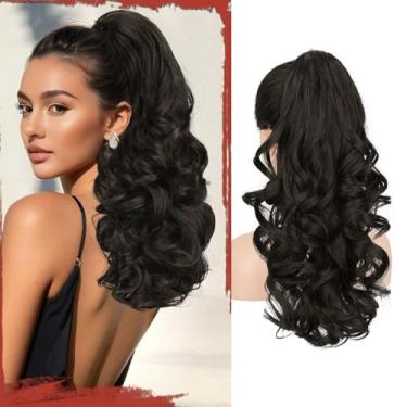 Imagem de SOFEIYAN Extensão de rabo de cavalo longo cacheado rabo de cavalo 43 cm extensão de cabelo falso rabo de cavalo peruca sintética para mulheres - marrom escuro