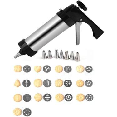 Imagem de Máquina de Fazer Bolacha Inox com 13 Moldes e 8 Bicos | Biscoiteira Caseira para Modelar Biscoitos, Confeitar e Decorar