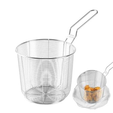 Imagem de Cesta redonda de aço inoxidável para fritar, cesta de fritar batatas fritas - Cestas de fritura de aço inoxidável com alça anti-escaldante para cozinhar legumes - Grandes batatas fritas