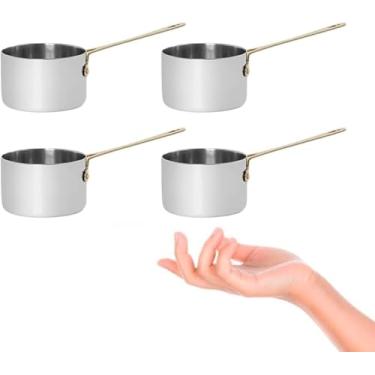 Imagem de Conjunto de 4 Mini Panelas em Aço Inoxidável, Prata e Dourado, 250ml, para Molhos e Buffet