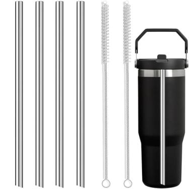 Imagem de PAKCHOICE 4 canudos de aço inoxidável compatíveis com StanleyIce Flow 2.0 Copo de canudo flip, canudos de metal reutilizáveis para fluxo de gelo 850 g apenas tampa de copo 2.0, mais escova de palha