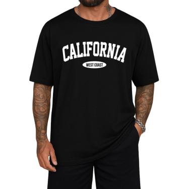 Imagem de Camiseta Oversized Gola Alta Streetwear California Algodão Estilo Urbano Academia Treino-Masculino