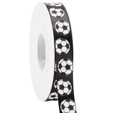 Imagem de Fita de futebol, 1,5 cm x 64 m, branco/preto, use para laços de cabelo de equipe, grinalda, cordões esportivos, embrulho de presente, decoração de festa, todo artesanato e costura (preto, 25 jardas)