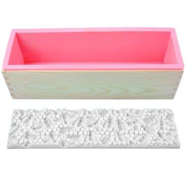 Imagem de Kit de fabricação de sabão de pão, revestimento de silicone de 1,247 g, caixa de madeira com colmeia e hexágono e tapete de rosa, molde criativo de favo de mel para fazer sabão DIY (roxo e rosa