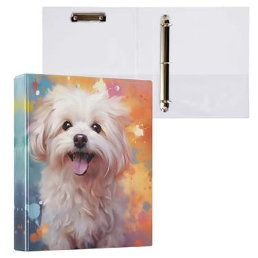 Imagem de Fichário de 3 anéis D de 3 cm com fichários Clipbaord Dog Maltese personalizável